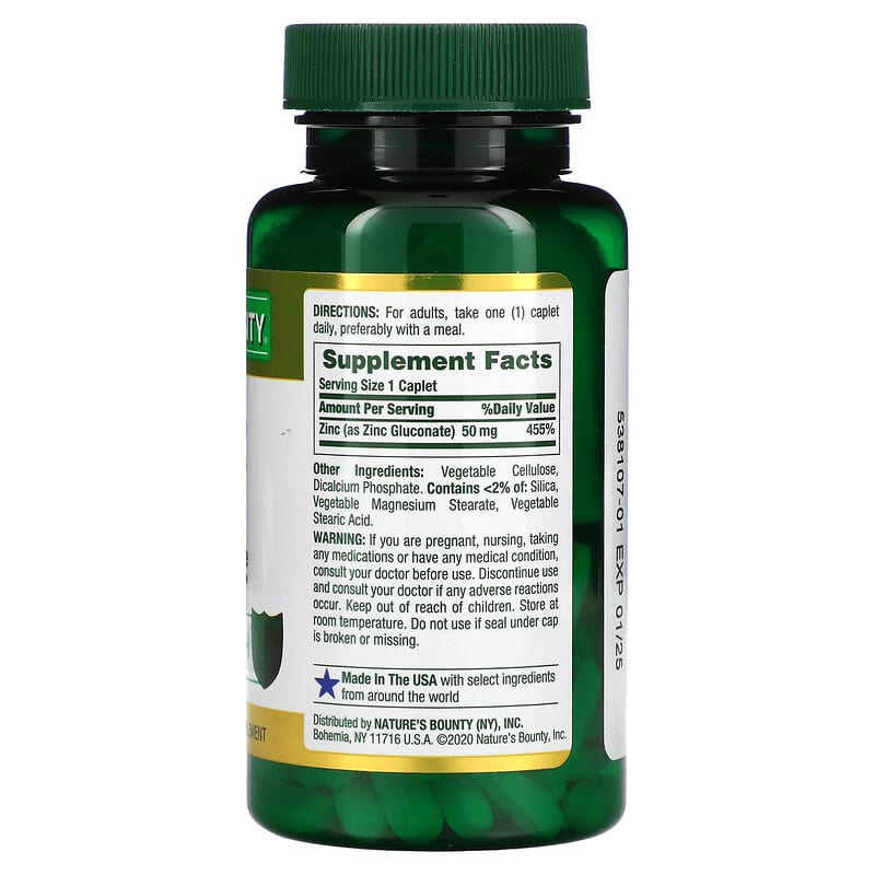 Nature's Bounty, Zinc, 50 mg, 100 Caplets