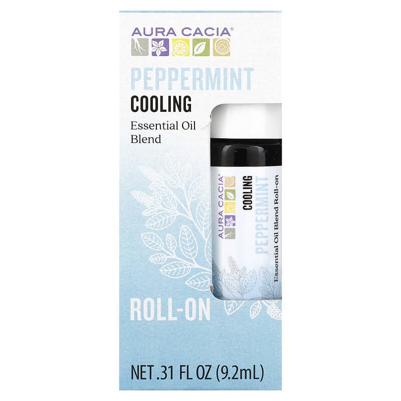 Aura Cacia, Essential Oil Blend, Cooling Roll-On, Peppermint, 0.31 fl oz (9.2 ml)