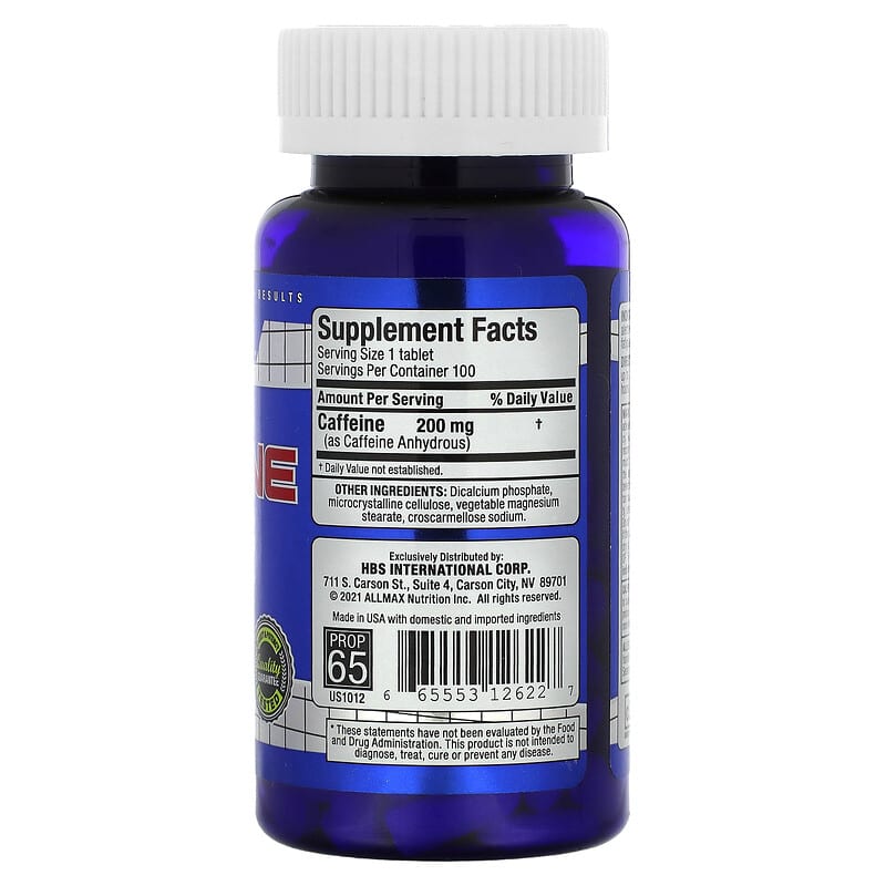ALLMAX, Caffeine , 200 mg, 100 Tablets