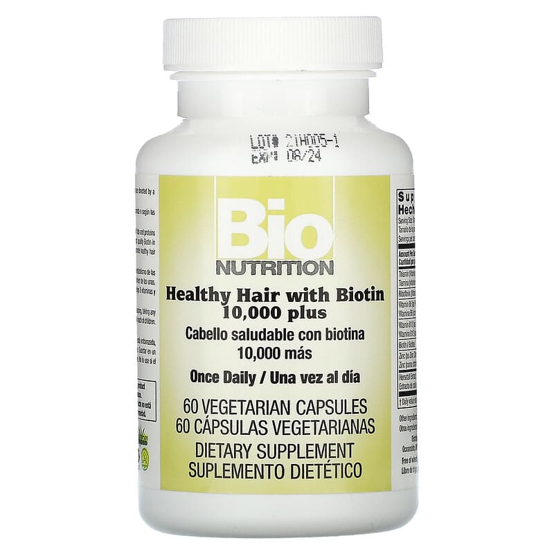 Bio Nutrition, Healthy Hair with Biotin 10,000 Plus, 60 Vegetarian Capsules