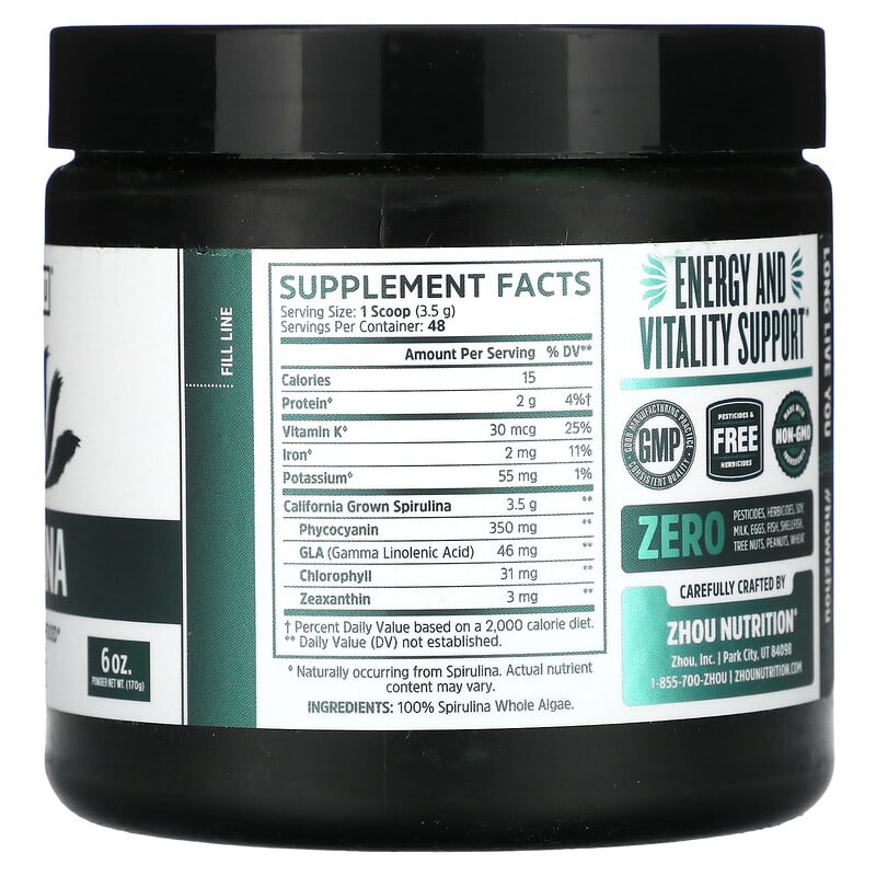 Zhou Nutrition, Spirulina, Longevity Superfood, 6 oz (170 g)