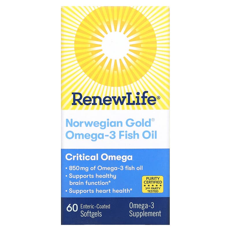 Renew Life, Critical Omega, Norwegian Gold Omega-3 Fish Oil, 60 Enteric-Coated Softgels