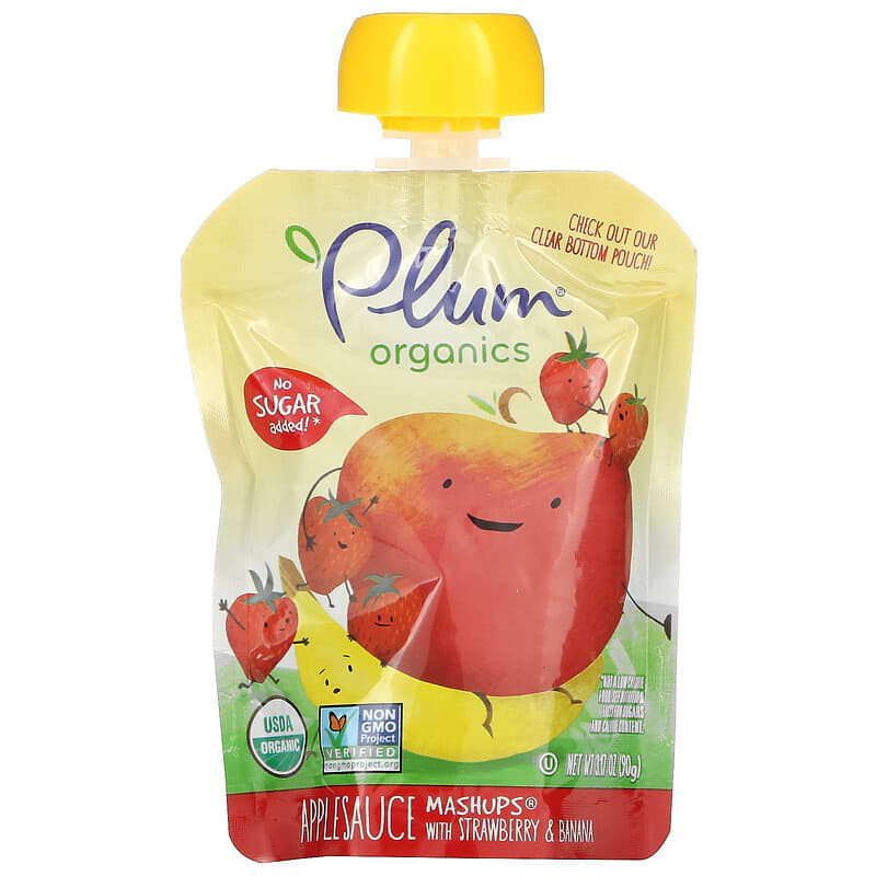 Plum Organics, Applesauce Mashups, Strawberry & Banana, 4 Pouches, 3.17 oz (90 g) Each