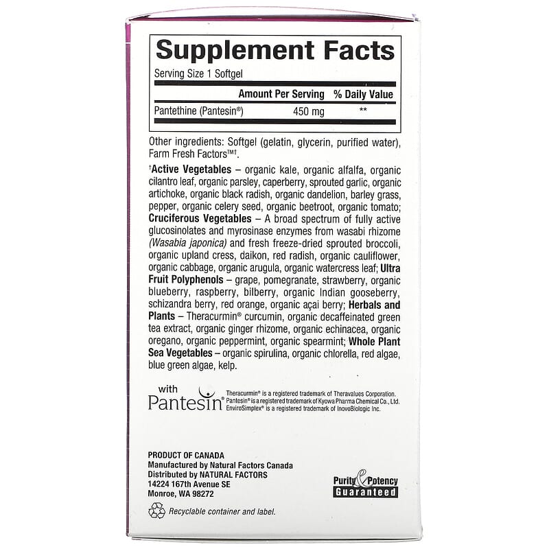 Natural Factors, BioCoenzymated, B5, Pantethine, 450 mg, 60 Softgels