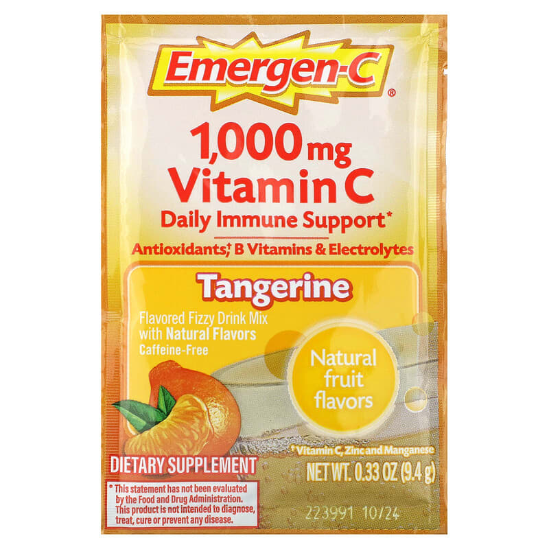 Emergen-C, Vitamin C, Flavored Fizzy Drink Mix, Tangerine, 1,000 mg, 30 Packets, 0.33 oz (9.4 g) Each