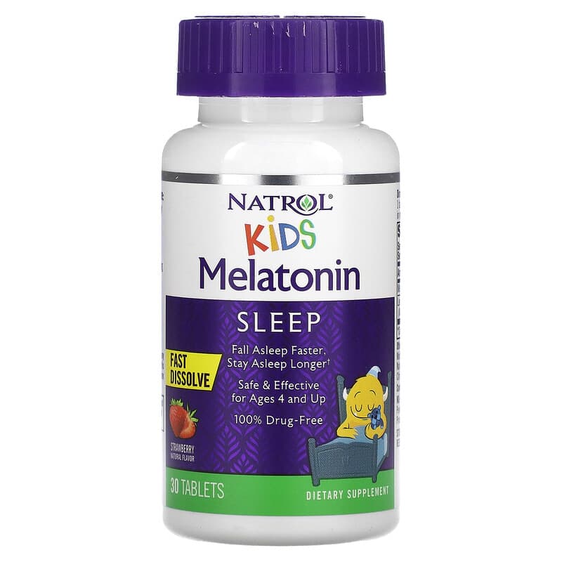 Natrol, Kids, Melatonin, Fast Dissolve, Ages 4 & Up, Strawberry, 30 Tablets