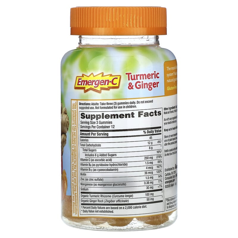 Emergen-C, Turmeric & Ginger, Citrus-Ginger, 36 Gummies