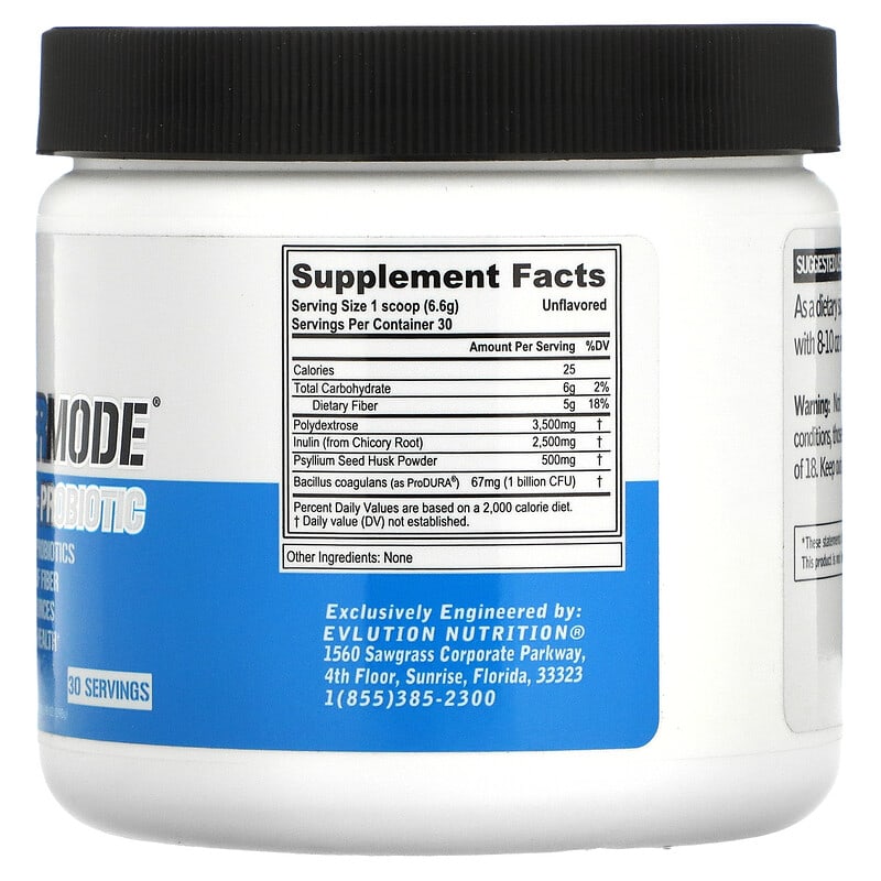 EVLution Nutrition, FiberMode, Fiber + Probiotic, Unflavored, 6.98 oz (198 g)