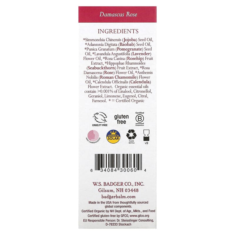 Badger Company, Damascus Rose Face Oil, 1 fl oz (29.5 ml)