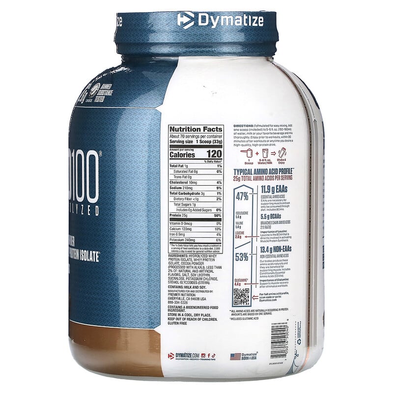 Dymatize, ISO100 Hydrolyzed, 100% Whey Protein Isolate, Fudge Brownie, 5 lb (2.3 kg)