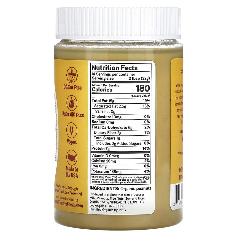Spread The Love, Organic Peanut Butter, Naked, 16 oz (454 g)