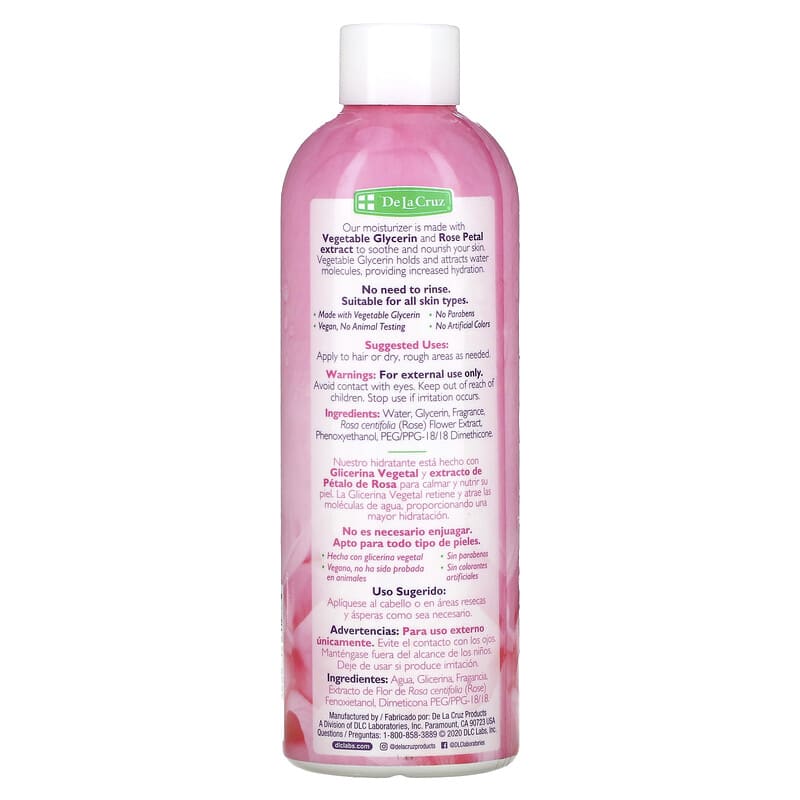 De La Cruz, Glycerin & Rose Water, Skin & Hair Moisturizer, 8 fl oz (236 ml)