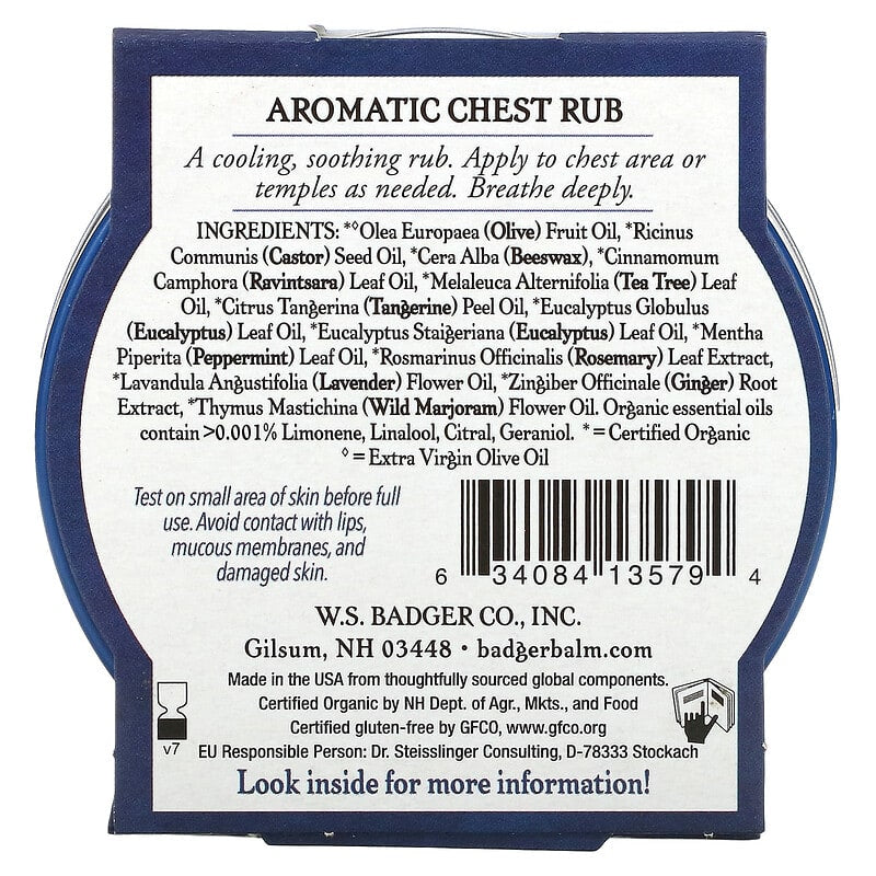 Badger Company, Aromatic Chest Rub, Eucalyptus Blend, 2 oz (56 g)