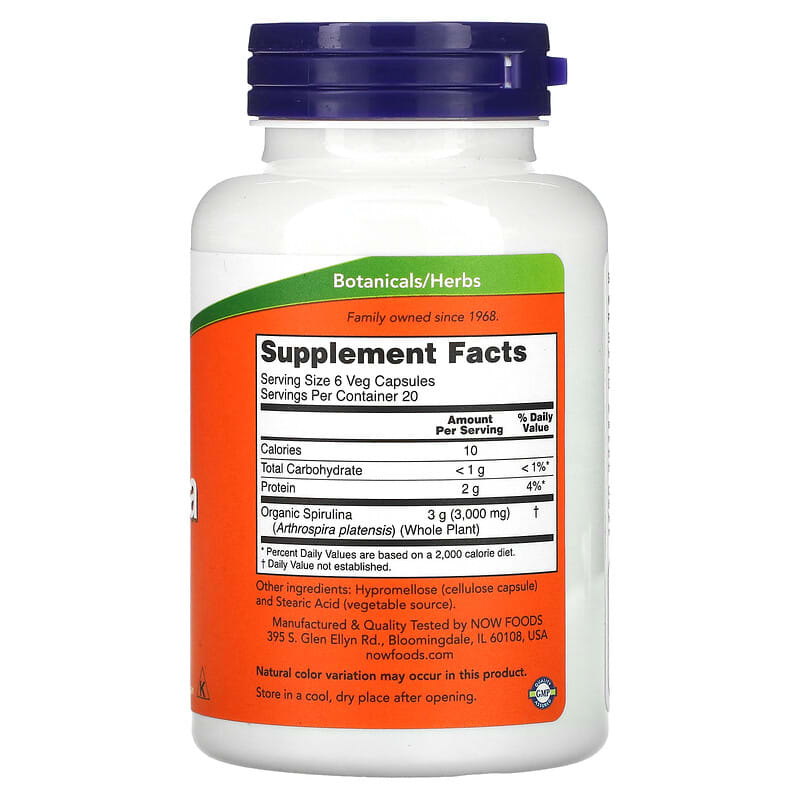 NOW Foods, Natural Spirulina, 500 mg, 120 Veg Capsules