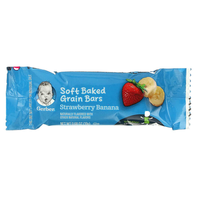 Gerber, Soft Baked Grain Bars, 12+ Months, Strawberry Banana, 8 Individually Wrapped Bars, 0.68 oz (19 g) Each