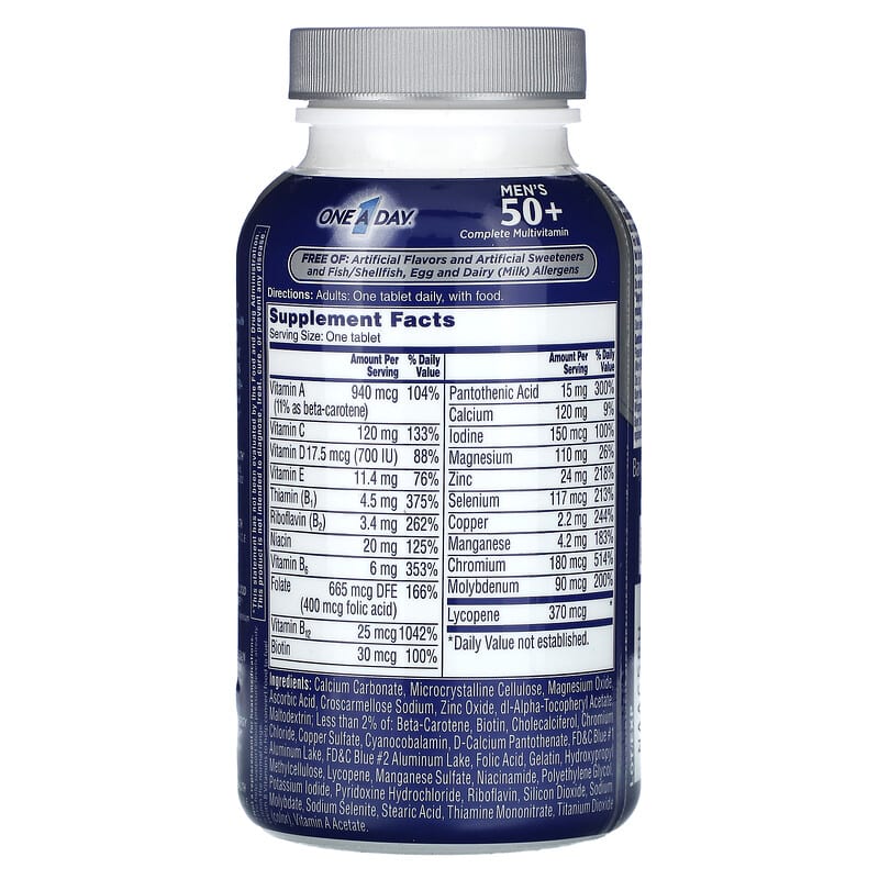 One-A-Day, Men's 50+, Complete Multivitamin/Multimineral Supplement, 100 Tablets