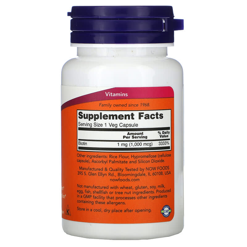 NOW Foods, Biotin, 1,000 mcg, 100 Veg Capsules