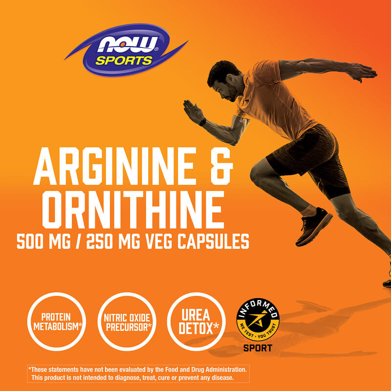 NOW Foods, Sports, Arginine & Ornithine, 500 mg /250 mg, 250 Veg Capsules