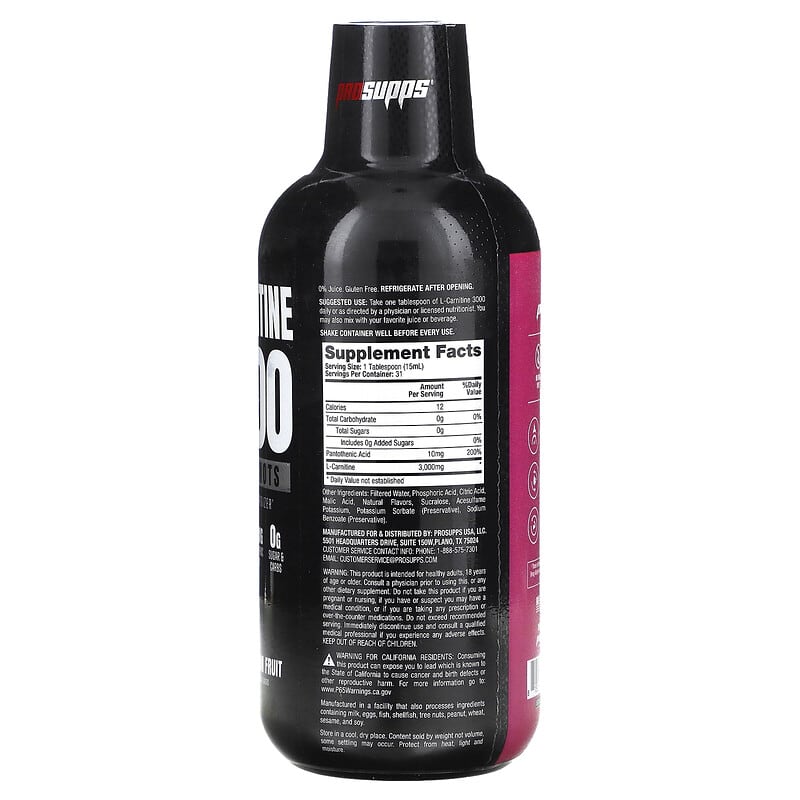 ProSupps, L-Carnitine 3000, Liquid Shots, Dragon Fruit, 16 fl oz (473 ml)