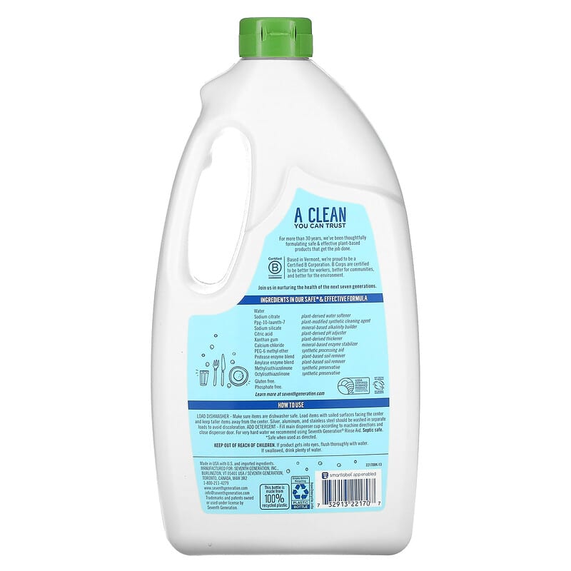 Seventh Generation, Dishwasher Detergent Gel, Free & Clear, 42 oz (1.19 kg)