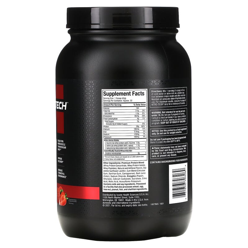 MuscleTech, Nitro-Tech, Whey Protein, Strawberry, 2.2 lbs (998 g)