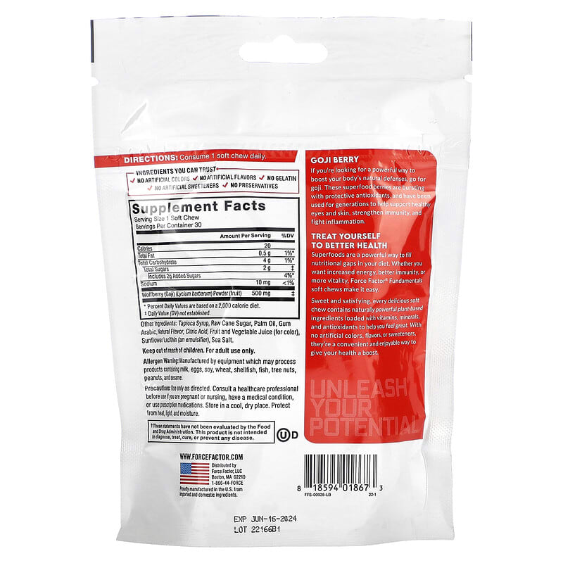 Force Factor, Fundamentals, Goji Berry, 30 Soft Chews