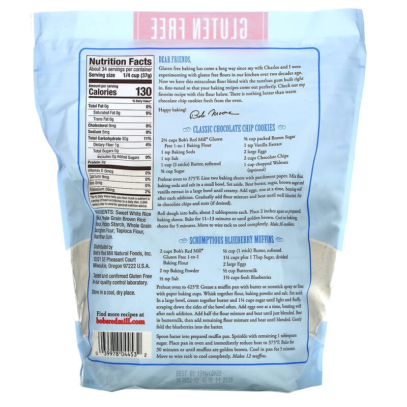 Bob's Red Mill, 1 to 1 Baking Flour, Gluten Free,  44 oz (1.24 kg)