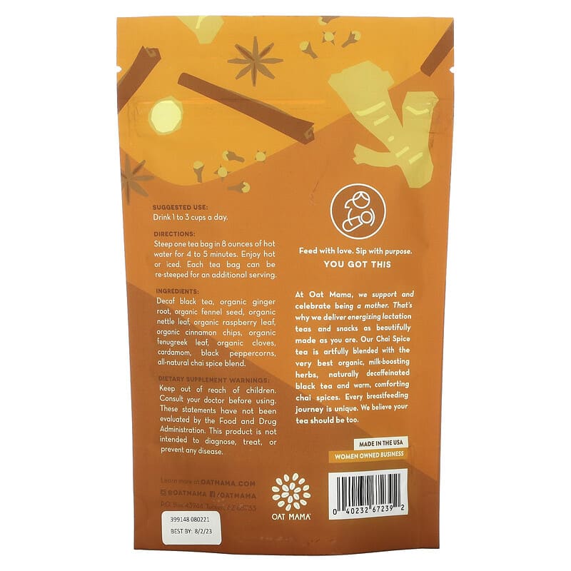 Oat Mama, Lactation Tea, Chai Spice, 14 Tea Bags, 32 g