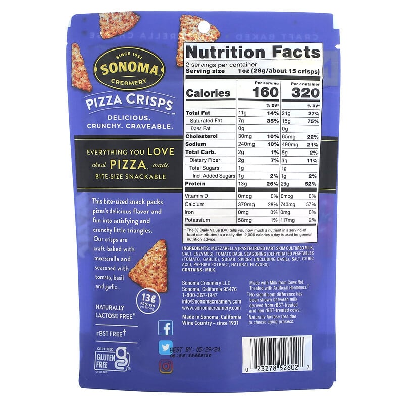 Sonoma Creamery, Pizza Crisps, Tomato Basil, 2 oz (57 g)