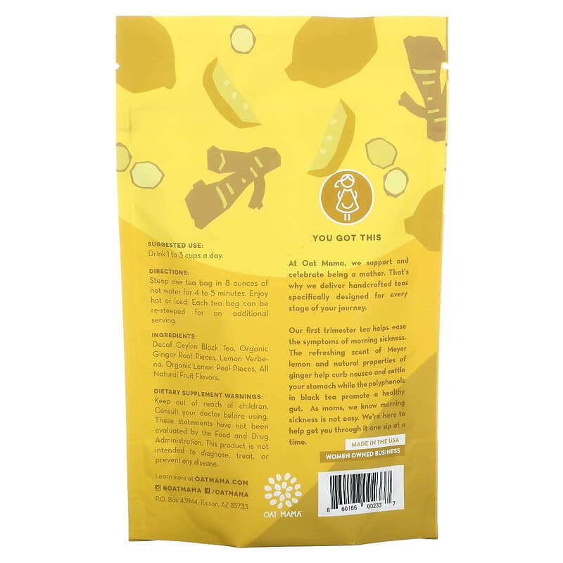 Oat Mama, Morning Sickness Tea, Meyer Lemon Ginger, Caffeine Free, 14 Tea Bags, 32 g