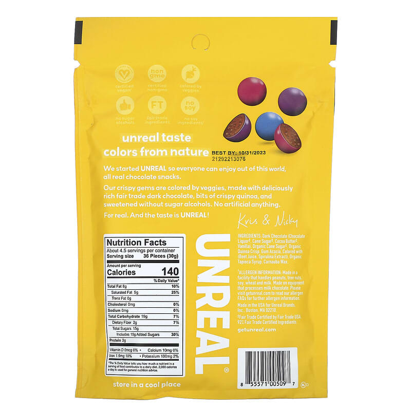 Unreal, Dark Chocolates With Crispy Quinoa, 5 oz (142 g)