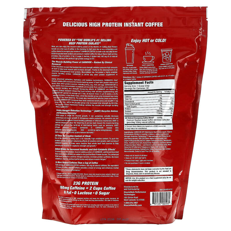 MuscleMeds, Carnivor Coffee, Bioengineered Beef Protein Isolate, Premium Roasted Coffee, 4.07 lbs (1,848 g)