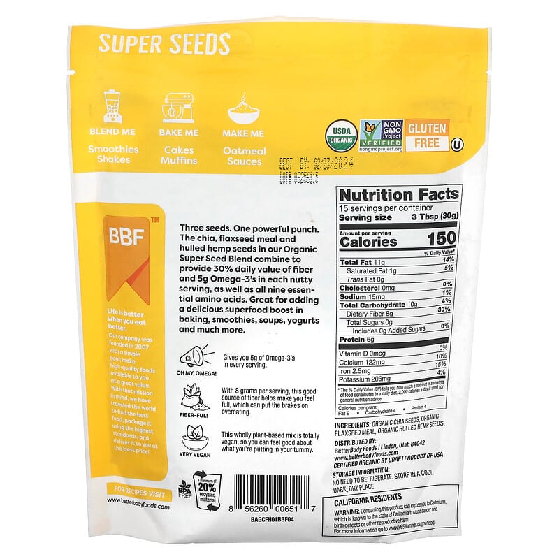 BetterBody Foods, Organic Super Seeds, 1 lb (454 g)