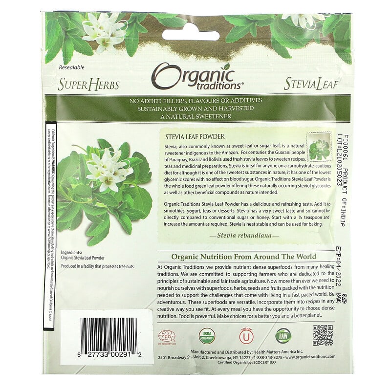 Organic Traditions, Stevia Leaf Powder, 3.5 oz (100 g)