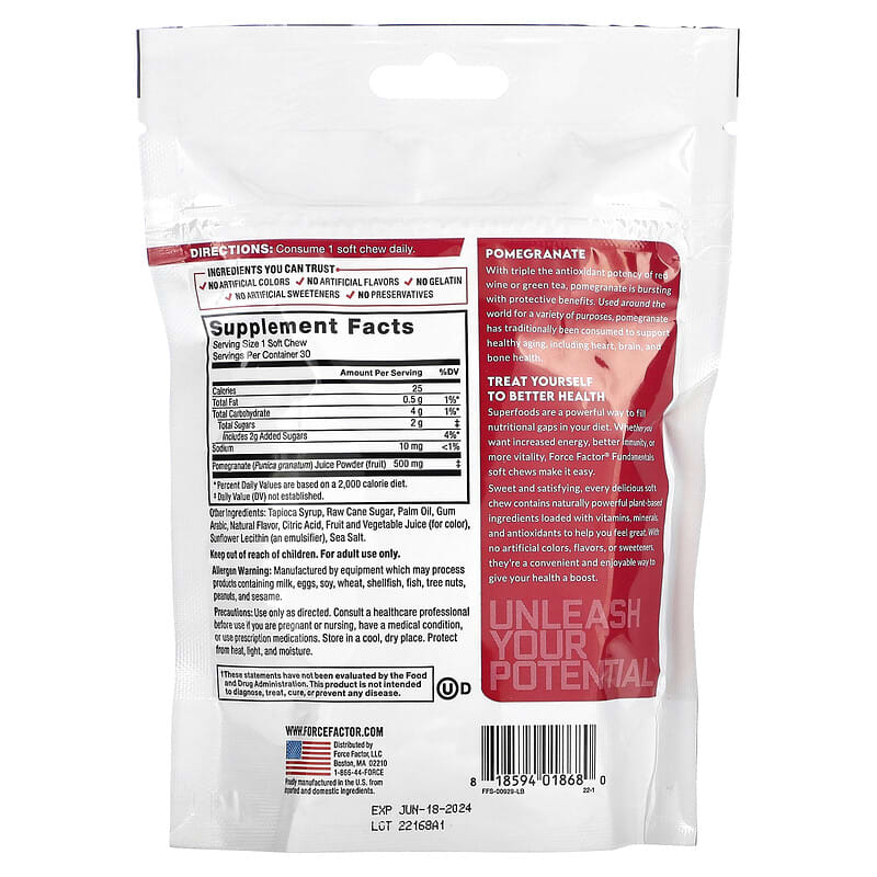 Force Factor, Fundamentals, Pomegranate, 30 Soft Chews