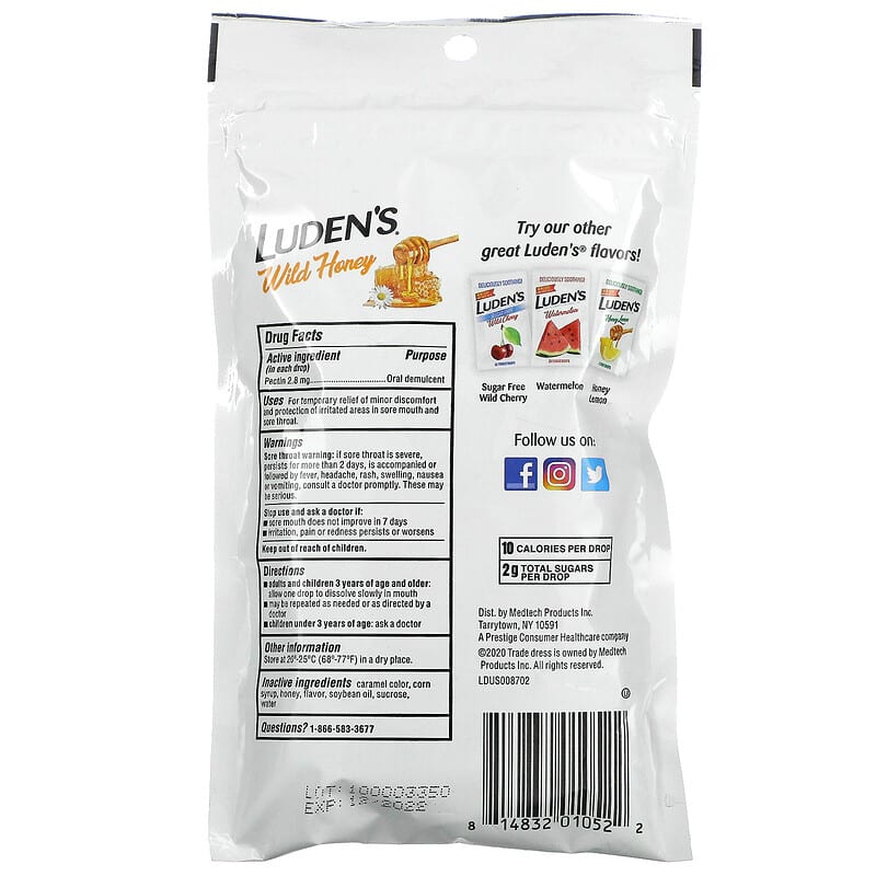 Luden's, Pectin Lozenge/Oral Demulcent, Wild Honey, 30 Throat Drops