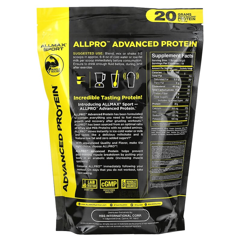 ALLMAX, Sport, ALLPRO Advanced Protein, Vanilla, 1.5 lbs (680 g)