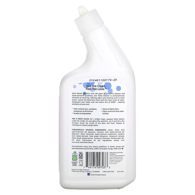 Earth Friendly Products, Ecos, Toilet Cleaner, Cedar, 24 fl oz (710 ml)