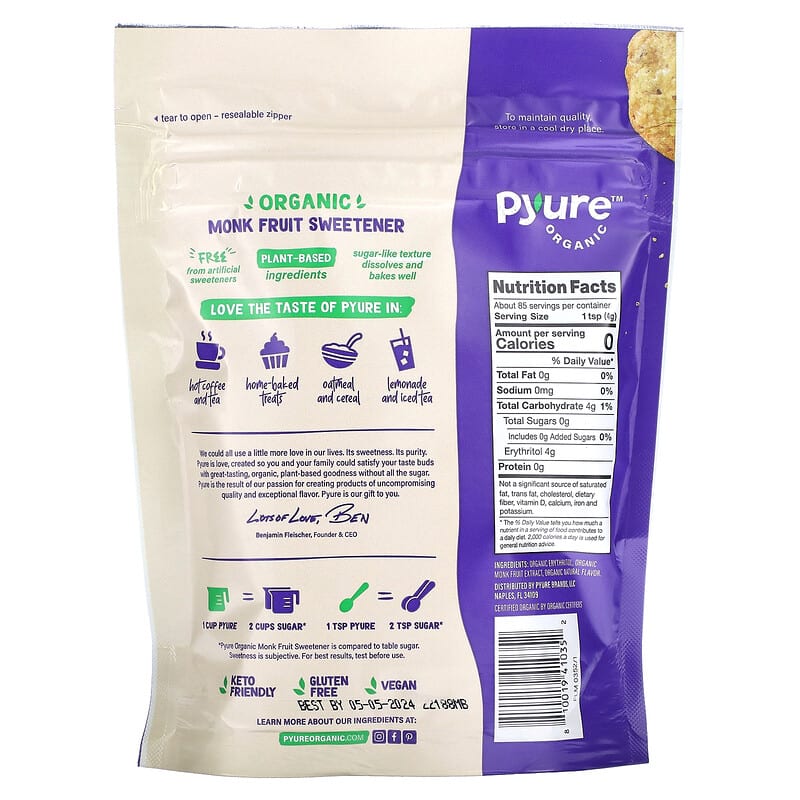 Pyure, Organic Monk Fruit Sweetener, 12 oz (340 g)