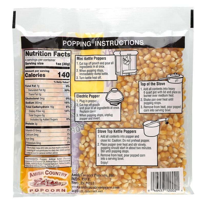 Amish Country Popcorn, Perfect Portions 3 in 1 Popcorn Pack, Medium Yellow, 5.5 oz (156 g)