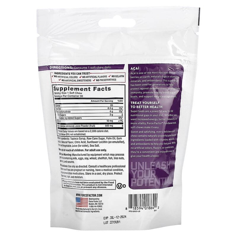 Force Factor, Fundamentals, Acai, 30 Soft Chews