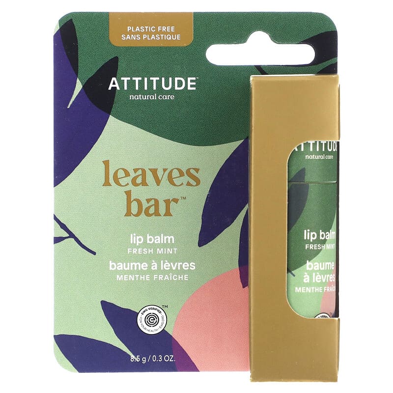 ATTITUDE, Leaves Bar, Lip Balm, Fresh Mint, 0.3 oz (8.5 g)