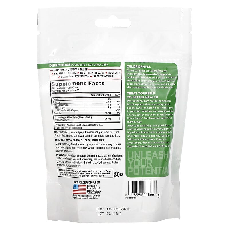 Force Factor, Fundamentals, Chlorophyll, Fresh Mint, 30 Soft Chews