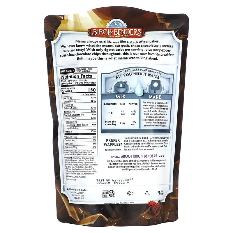 Birch Benders, Pancake & Waffle Mix, Keto, Chocolate Chip, 10 oz (283 g)