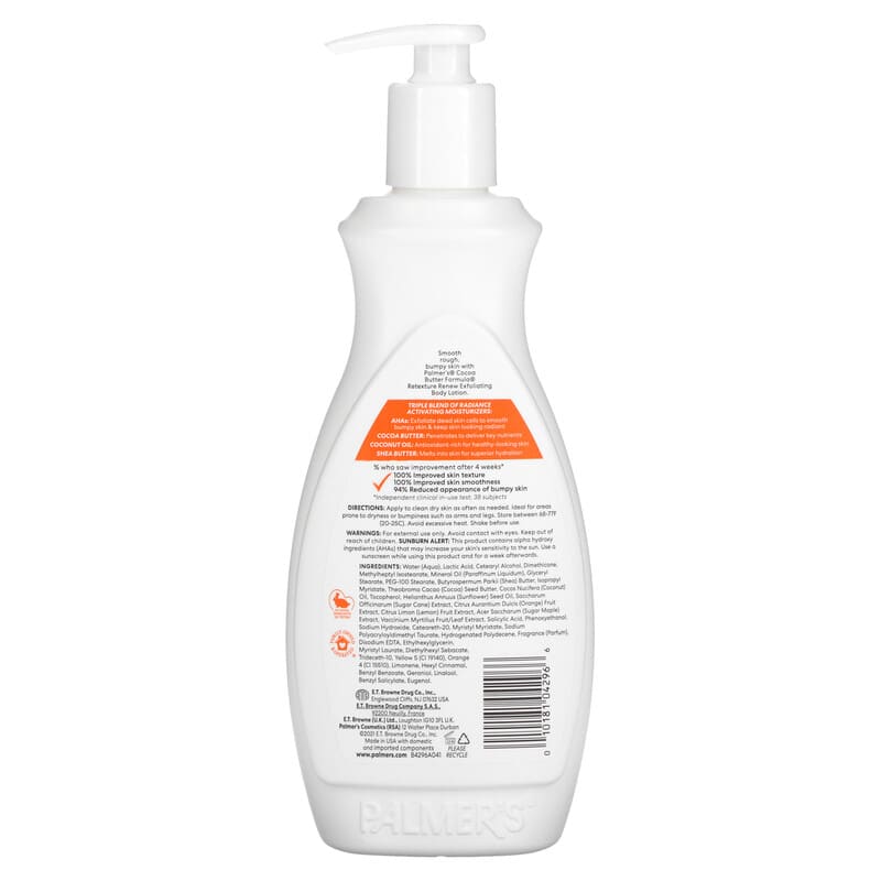 Palmers, Cocoa Butter Formula with Vitamin E, Retexture Renew Exfoliating Body Lotion, 13.5 fl oz (400 ml)