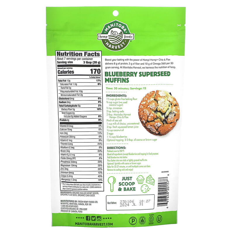 Manitoba Harvest, Organic Hemp + Chia & Flax Seed Mixture, 7 oz (198 g)