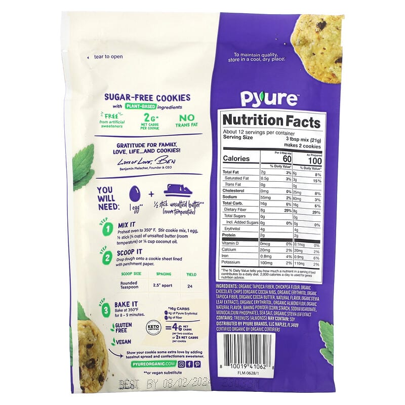 Pyure, Chocolate Chip Cookie Mix, 9 oz (255 g)