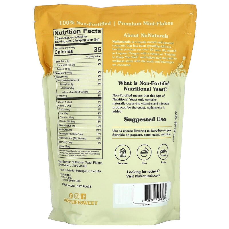 NuNaturals, Non-Fortified Nutritional Yeast Flakes, 24 oz (680 g)