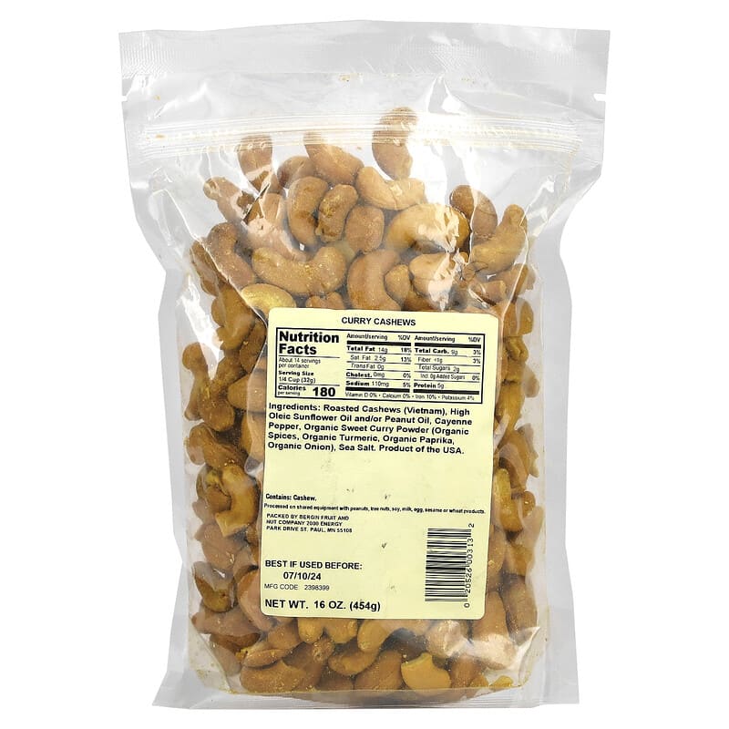 Bergin Fruit and Nut Company, Curry Cashews, 16 oz (454 g)