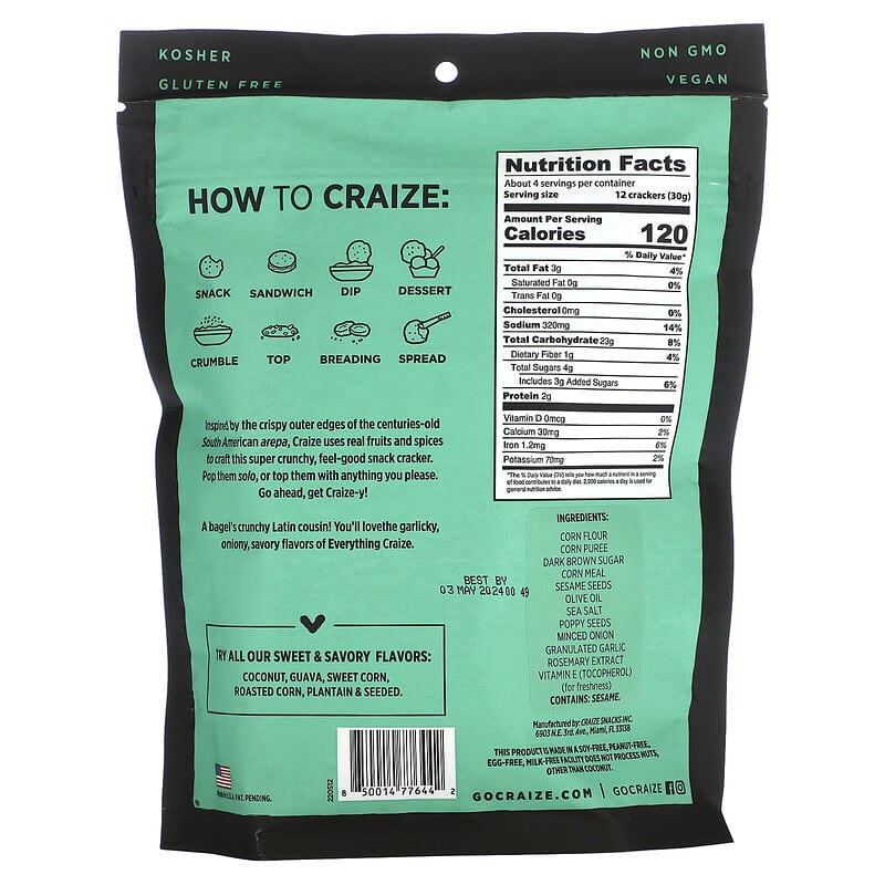 Craize, Toasted Snack Crackers, Everything, 4 oz (113 g)